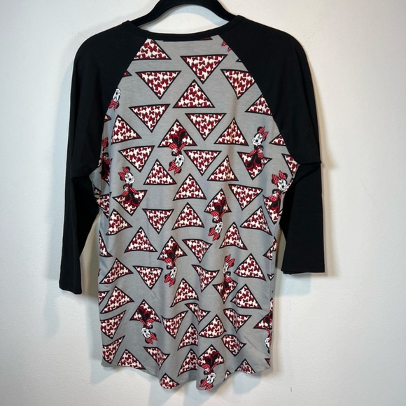 LuLaRoe Women's Disney Randy Baseball Tee Minnie Mouse Bows Gray Black Red Small - Picture 7 of 10
